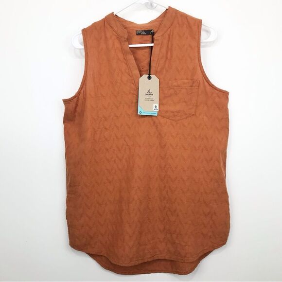 Prana Emery Run Copper Zigzag Sleeveless Tunic Blouse- New With Tags - Picture 3 of 16